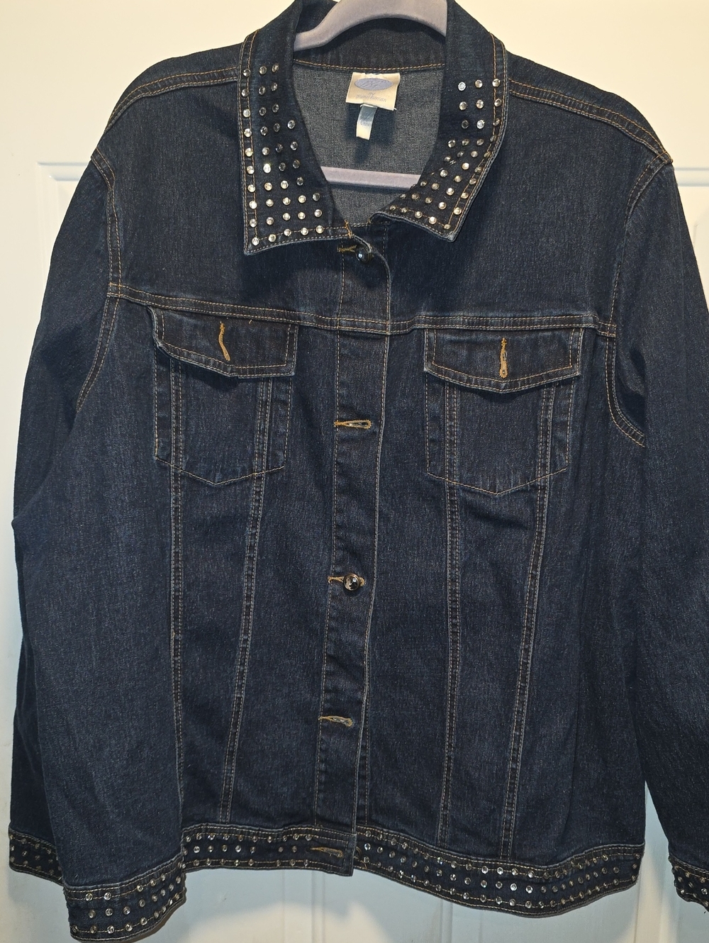 DG2 by Diane Gilman Dark Blue Studded Denim Jacket